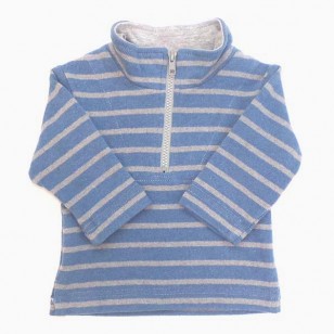 Blue & Grey Stripe Top with Collar & Half Zip