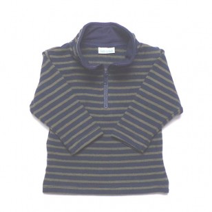 Navy & Olive Stripe Top with Half Zip
