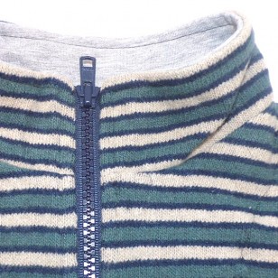 Olive, Navy & Barley Stripe Top with Collar & Half Zip