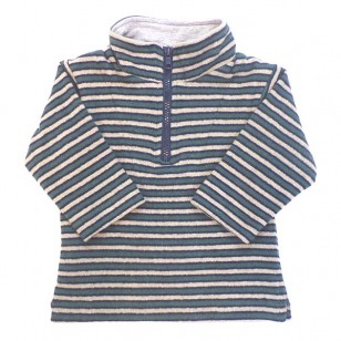 Olive, Navy & Barley Stripe Top with Collar & Half Zip